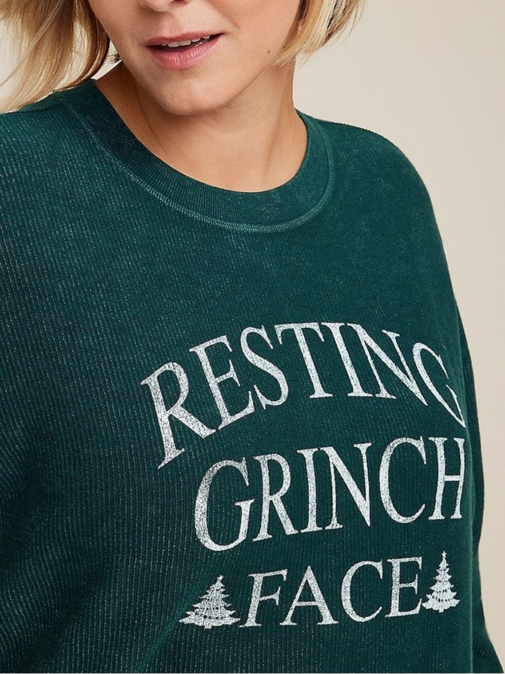 NEW Maurices Shirt Green Resting Grinch Face Holiday Waffle Knit XXL